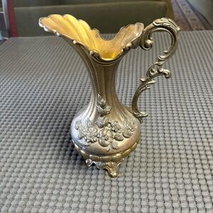 Vintage Italian Vase 95-100 Pewter Vase, Pitcher, Peltrato Ewer, Floral Design